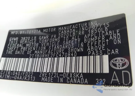 2015 Toyota Corolla S Plus from USA, damaged, VIN 2T1BURHE2FC470840